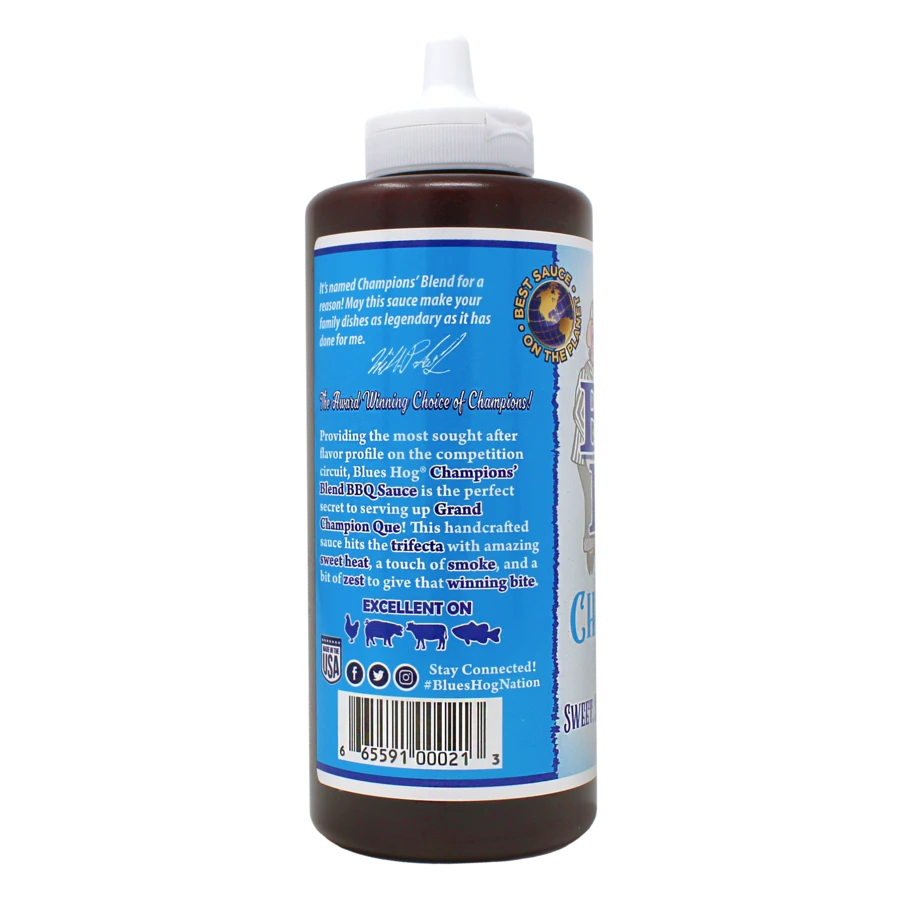 Blues Hog "Champions Blend" BBQ Sauce - 680g Squeeze Bottle Blues Hog "Champions Blend" BBQ Sauce - 680g Squeeze Bottle -Traeger Pellet Grills ChampionsBlend Left 900x 6ffee583 93b4 4fd0 8d07 228f34f4e9f4