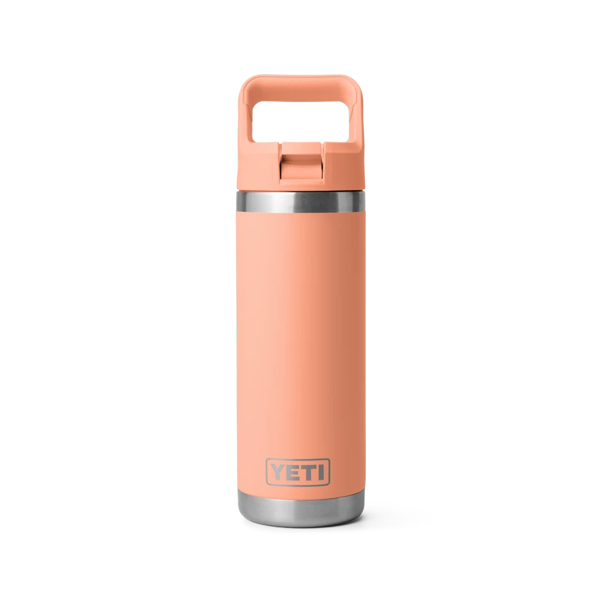 YETI "Rambler" 18oz Bottle W/ Straw Cap -Traeger Pellet Grills W site studio drinkware Rambler 18oz Straw Bottle Low Country Peach Front 12897 Primary B 2400x2400 0f90fa33 67f0 46ae a452 ab8aff242c9b